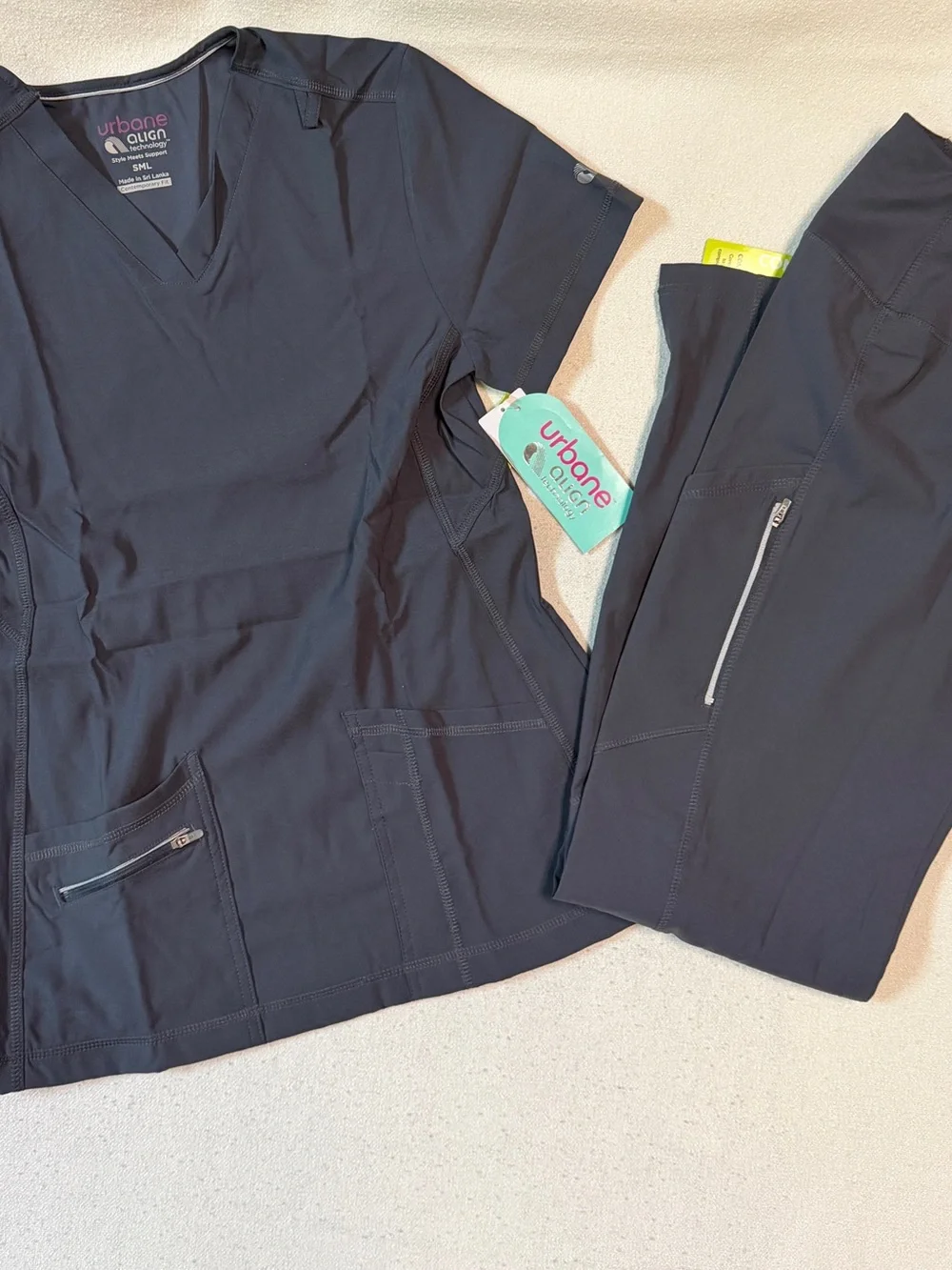 URBANE ALIGN 2 PC women's scrub set short sleeve top + pants -Charcoal XS PETITE - Picture 3 of 11